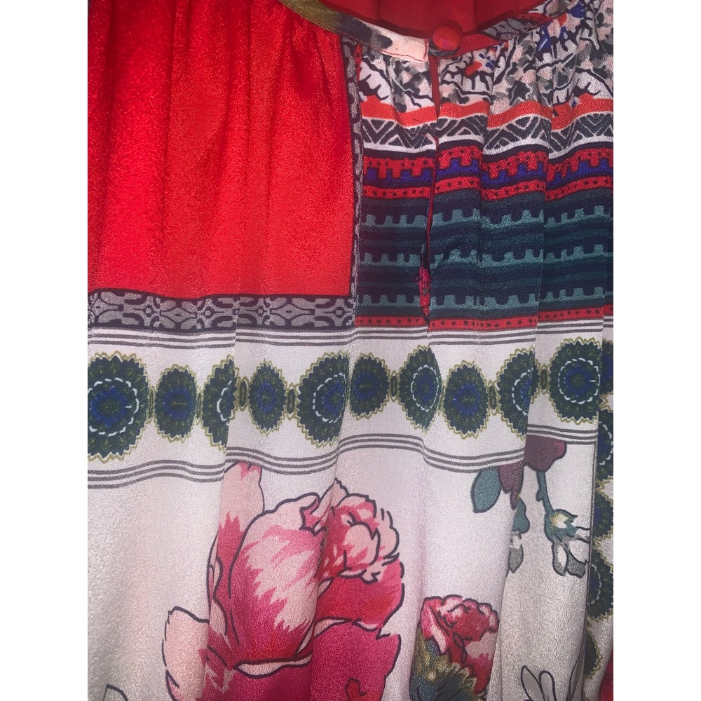Vanessa Virginia Anthropologie Red Patchwork Floral Tassel Sleeve Boho Dress S - Picture 6 of 14